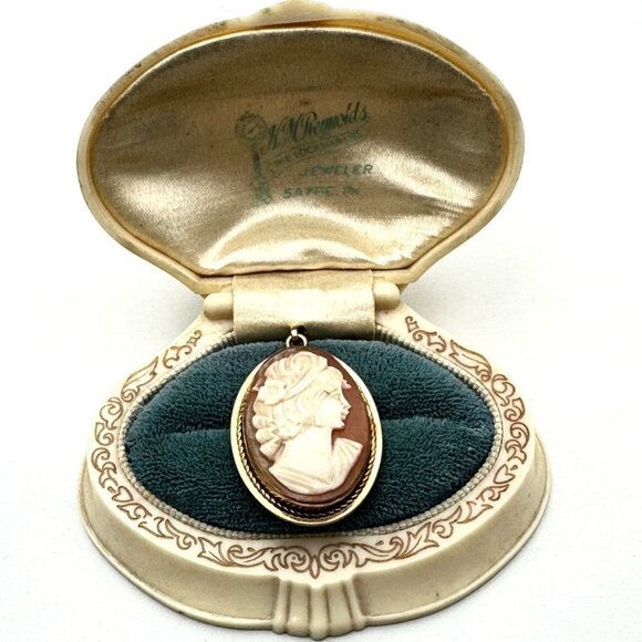 Vintage Van Dell Womens Locket Shell Cameo Pendant Flowers 14K Gold Filled - Picture 3 of 5